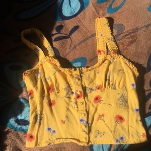Yellow forever 21 crop top with flowers